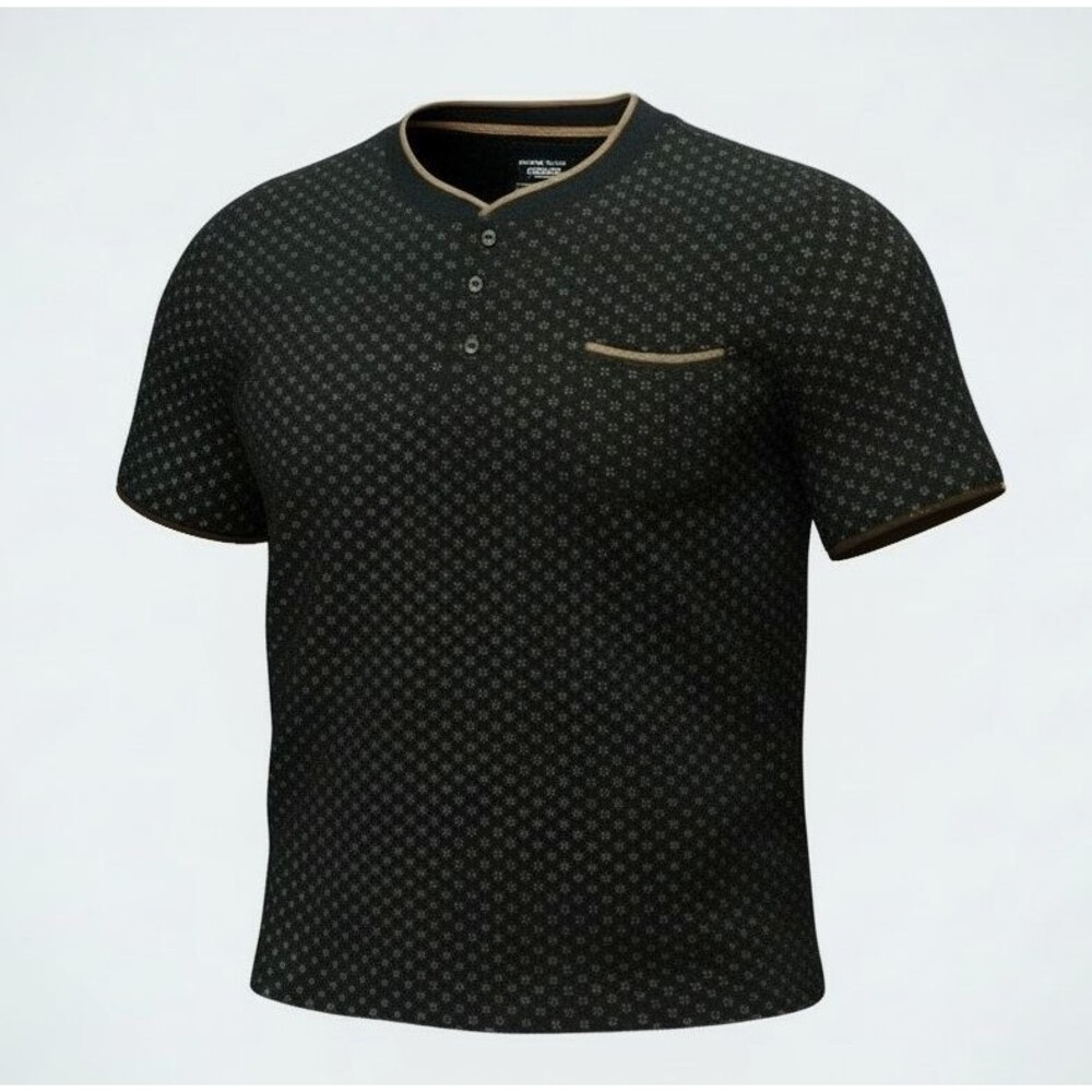 Craft & Flow Cotton Collarless Polo Short Sleeve Mens Casual Black Shirt 3X New